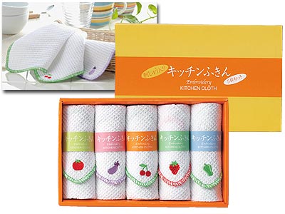 刺しゅう入キッチンふきん5枚セット