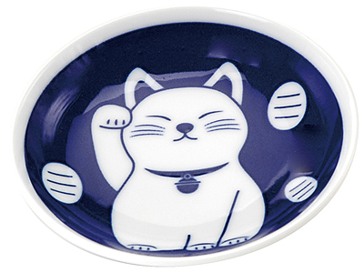 縁起倶楽部 藍染小皿 招き猫(商売繁盛)