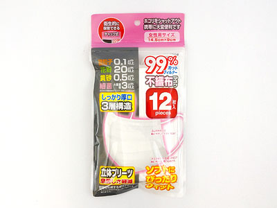不織布マスク12枚チャック袋女性用