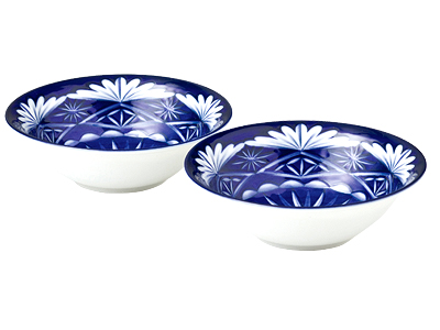 切子写し藍陶器・中鉢ペア