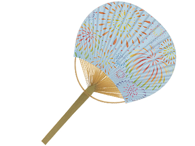 丸型竹うちわ 花火