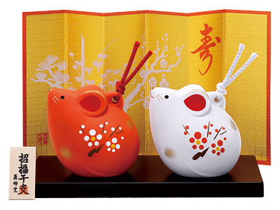 錦彩招福寿々(紅白土鈴)