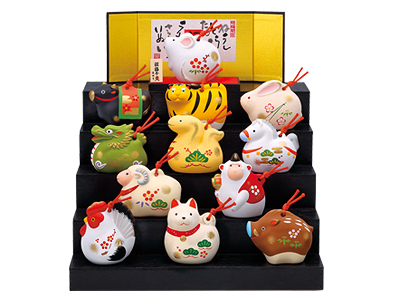 錦彩招福寿々十二干段飾り(土鈴・大)