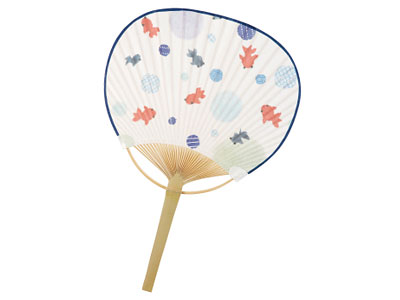 小丸型竹うちわ ちぎり絵水玉金魚 販促品流通センター