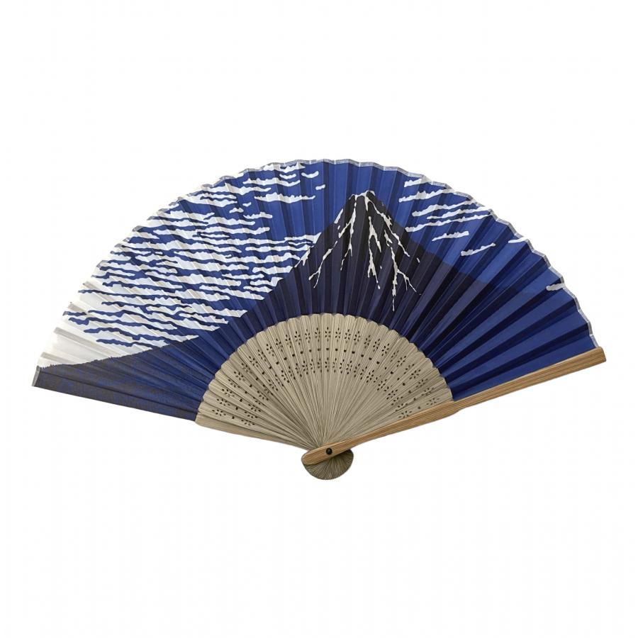 すす竹扇子 藍色染富士 透明袋入り
