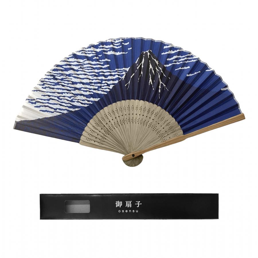 すす竹扇子 藍色染富士 黒箱入り
