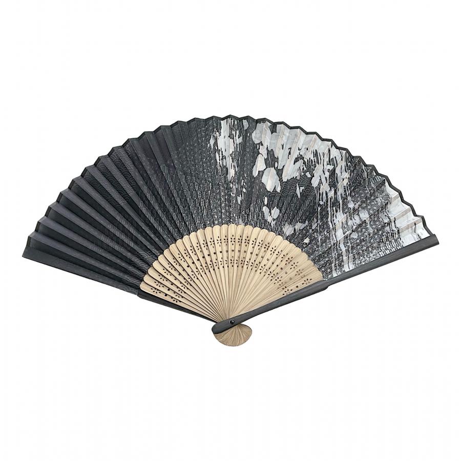 親黒染扇子 黒小紋 透明袋入り