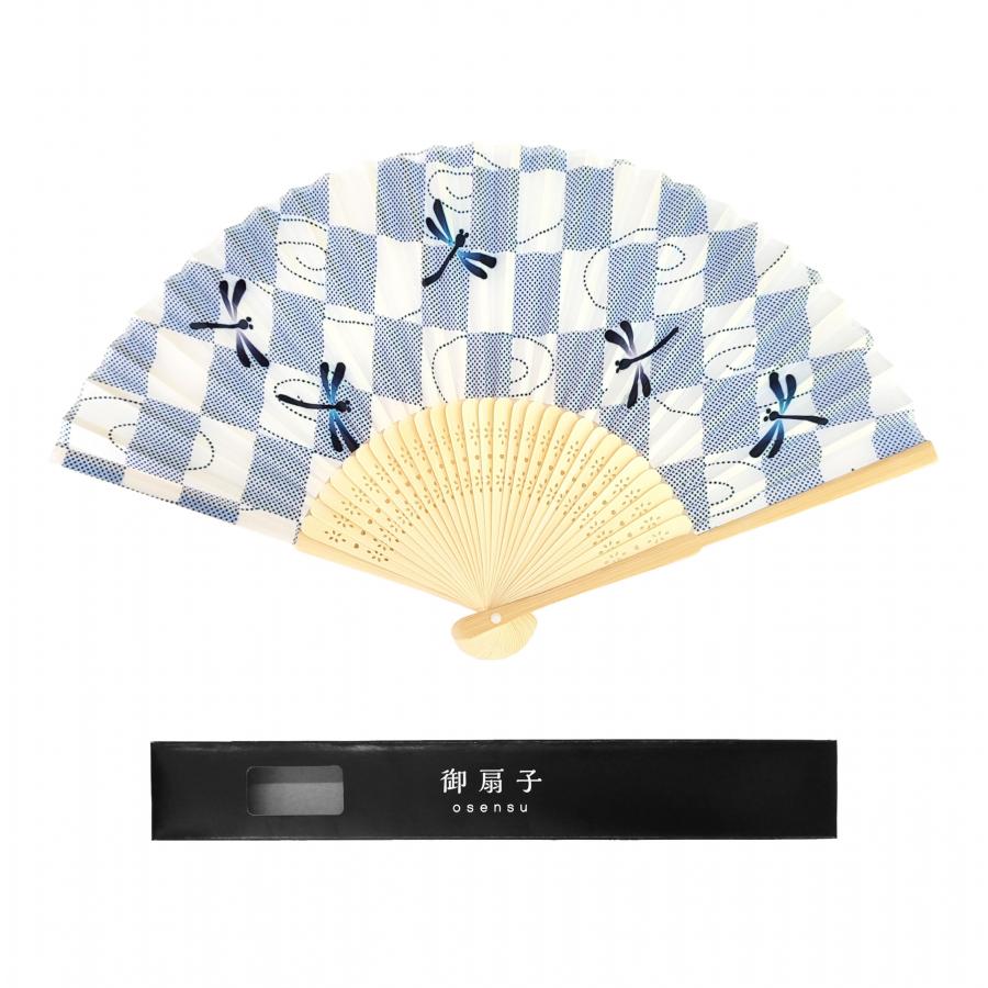 白竹扇子 トンボ市松 黒箱入り
