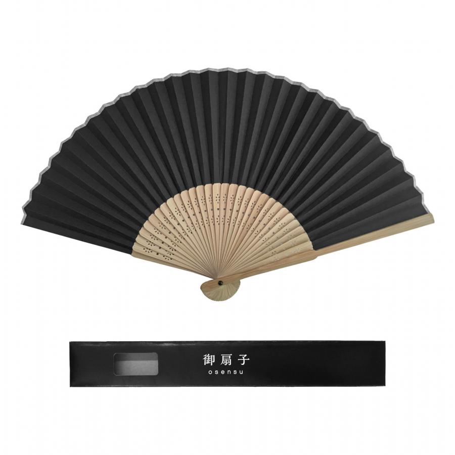 すす竹扇子 黒　黒箱入り